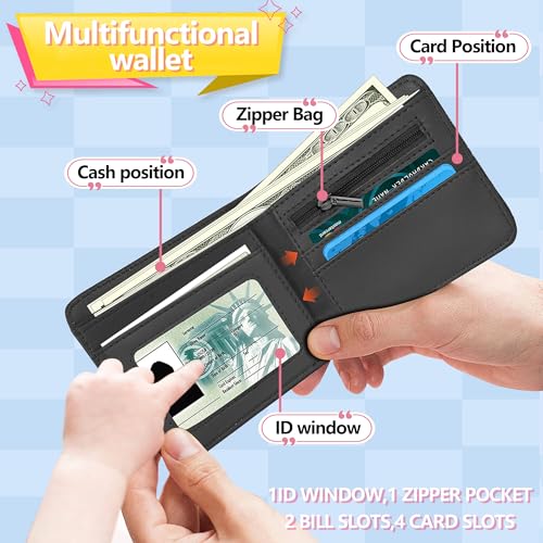 Cool Blocking Leather Wallet for Boys & Teens, Ages 8-15 – Funny Bifold Design with Coin Pocket, ID Window & Wallet Card – Ideal for Boys, Sons, and Male Youth (Don't touch my wallet)2