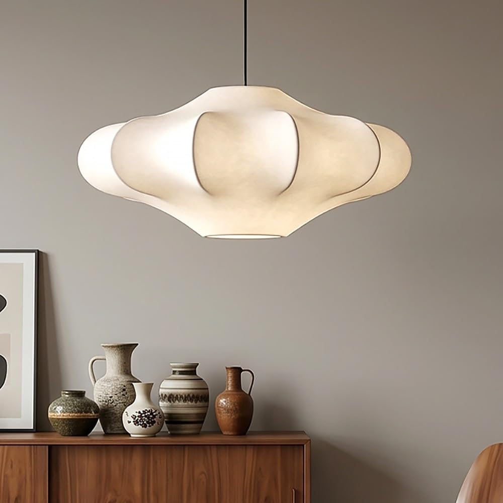 ITOSUI Mid Century White Cocoon Pendant Lighting, Organic Wavy Ceiling Hanging Light, Modern Resin Chandelier for Kitchen Island Lighting, Dining Room, Bedroom, Soft Ambiance