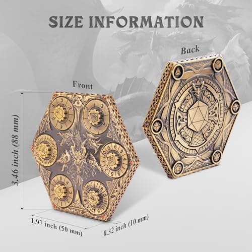 Image of Kabinka DND Dice Set, 7 in 1 Metal Spin-Dial Dice with Storage Bag, Portable Celtic Knot D&D Dice for D4 /D6 /D8 /D10 /D12 /D20 Role Playing Board Games (Matte Gold)