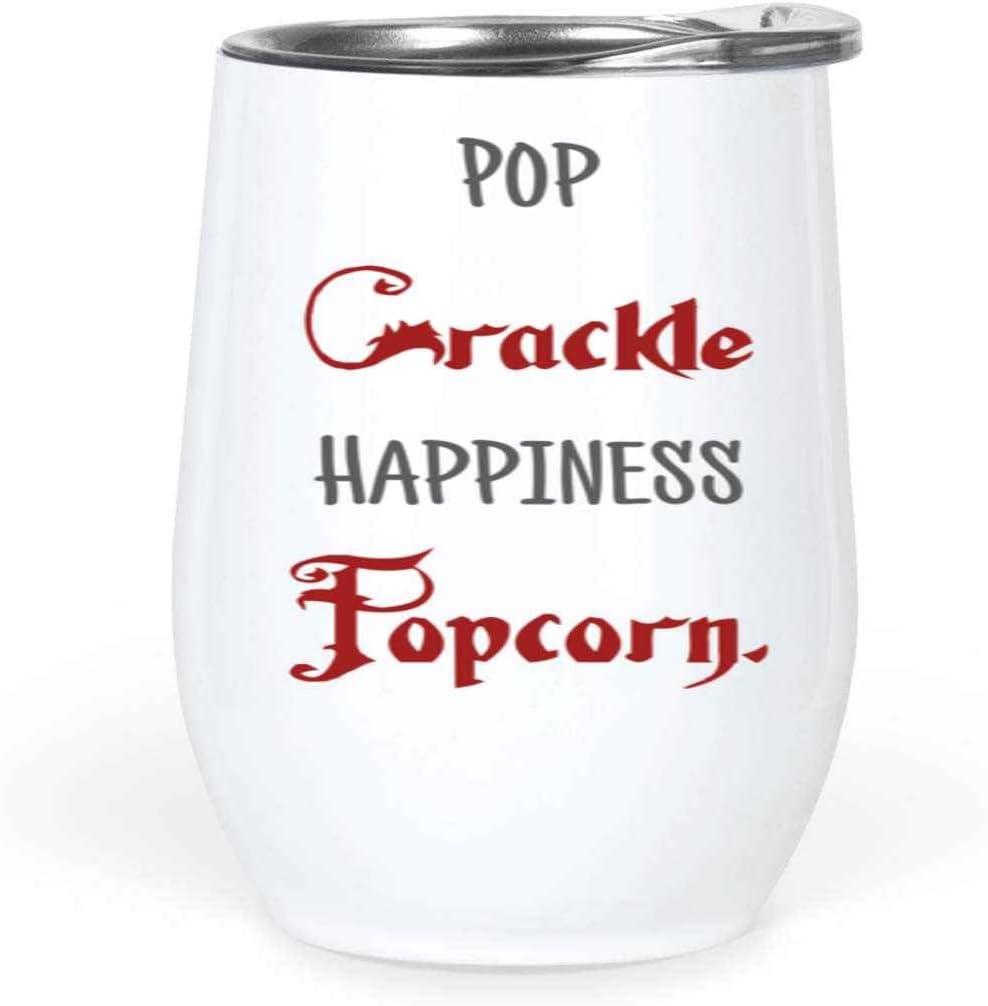 Movie Night Essential: Easy-to-use Popcorn Maker Machine- 12 Oz White Stainless Steel Wine Tumbler