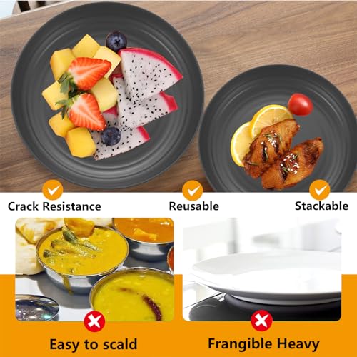 16 Pieces Plastic Dinnerware Set, Unbreakable Plates and Bowls Set - Microwave & Dishwasher Safe, Reusable Tableware for Camping, Picnics, and Everyday Use (Dark Grey) - Image 5