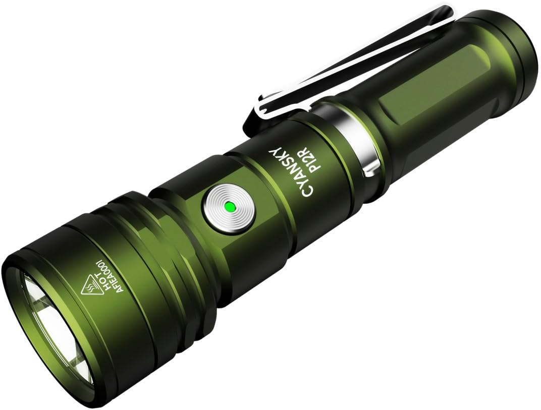 CYANSKY Rechargeable Flashlight,Super Bright,Flashlights High Lumens, Small EDC Flashlights for Emergencies,with Magnetic Base,IP68 Waterproof Flash Light for Camping,Hiking,Outdoor,Home (Green)