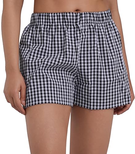Sunzel Women's Gingham Plaid Boxer Shorts 3' – Elastic Waist Loose Fit Lounge Shorts Y2K Summer...