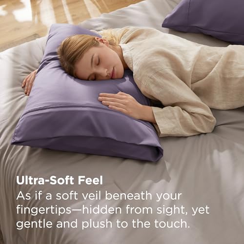 Image of Bedsure King Size Pillow Cases Set of 2 - Grayish Purple Brushed Microfiber Pillowcases 2 Pack, Super Soft Pillow Case Cover with Envelope Closure for Kids, Wrinkle, Fade Resistant, 20x36 Inches