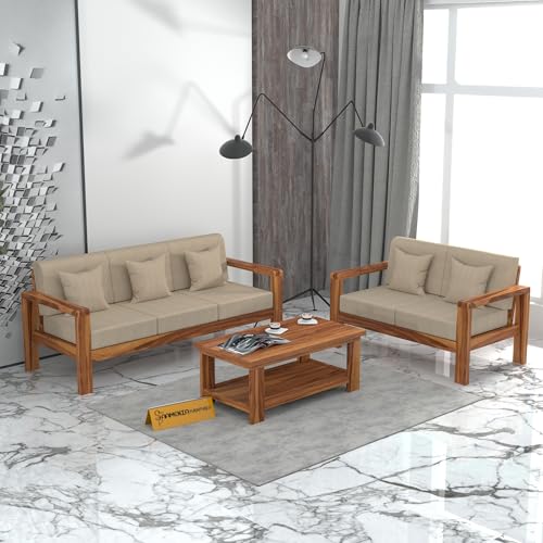 Image of Sheesham Wooden 5 Seater Sofa for Living Room | Solid Wood Sofa | Rosewood Sofa Set for Home & Office | Lounge (Honey Finish, 3+2 Seater)