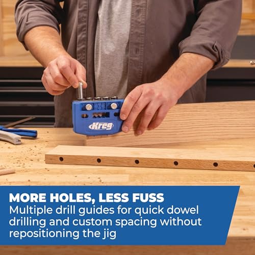 Image of Kreg Dowel Jig Kit - Doweling Guide Kit with Removable Drill Guides - No-Measure Doweling Jig for Benchtop and Workshop Projects - Cabinet Joint Alignment Tool - KHJD345