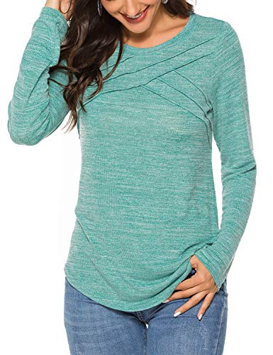 Chunoy Women Casual O Neck Long Sleeve Solid Sweater Pullover Top Green Large