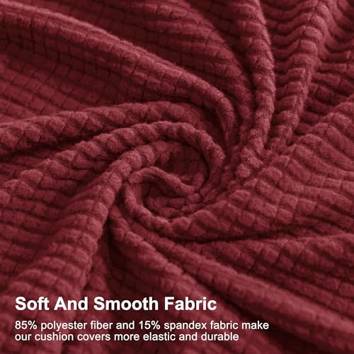 Image of CHUN YI Stretch Couch Cushion Cover Replacement, Fitted Loveseat Sofa Chair Seat Slipcover Furniture Protector, Checks Spandex Jacquard Fabric(3,Wine), 3