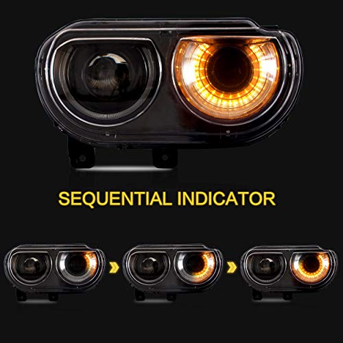 VLAND Headlights Assembly Fit for 2008-2014 Dodge Challenger 3rd Gen Coupe, Front light with Sequential Indicator Halo, W/Dual Beam Lens DRL, Plug-n-Play Headlamp - Image 4