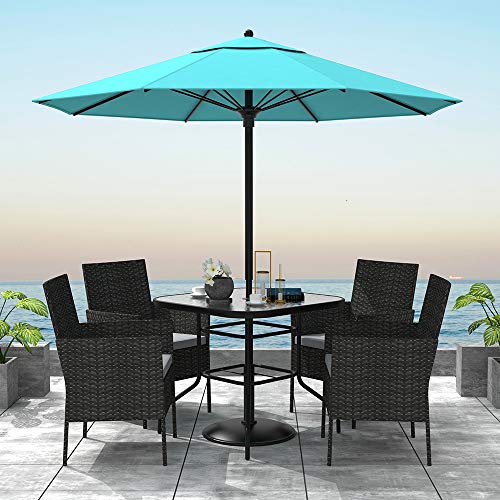 Finefind 32" x 32" Outdoor Dining Table Tempered Glass Table Patio Bistro Table Top Umbrella Stand Square Table Deck Outdoor Furniture Garden Table, Dark Chocolate