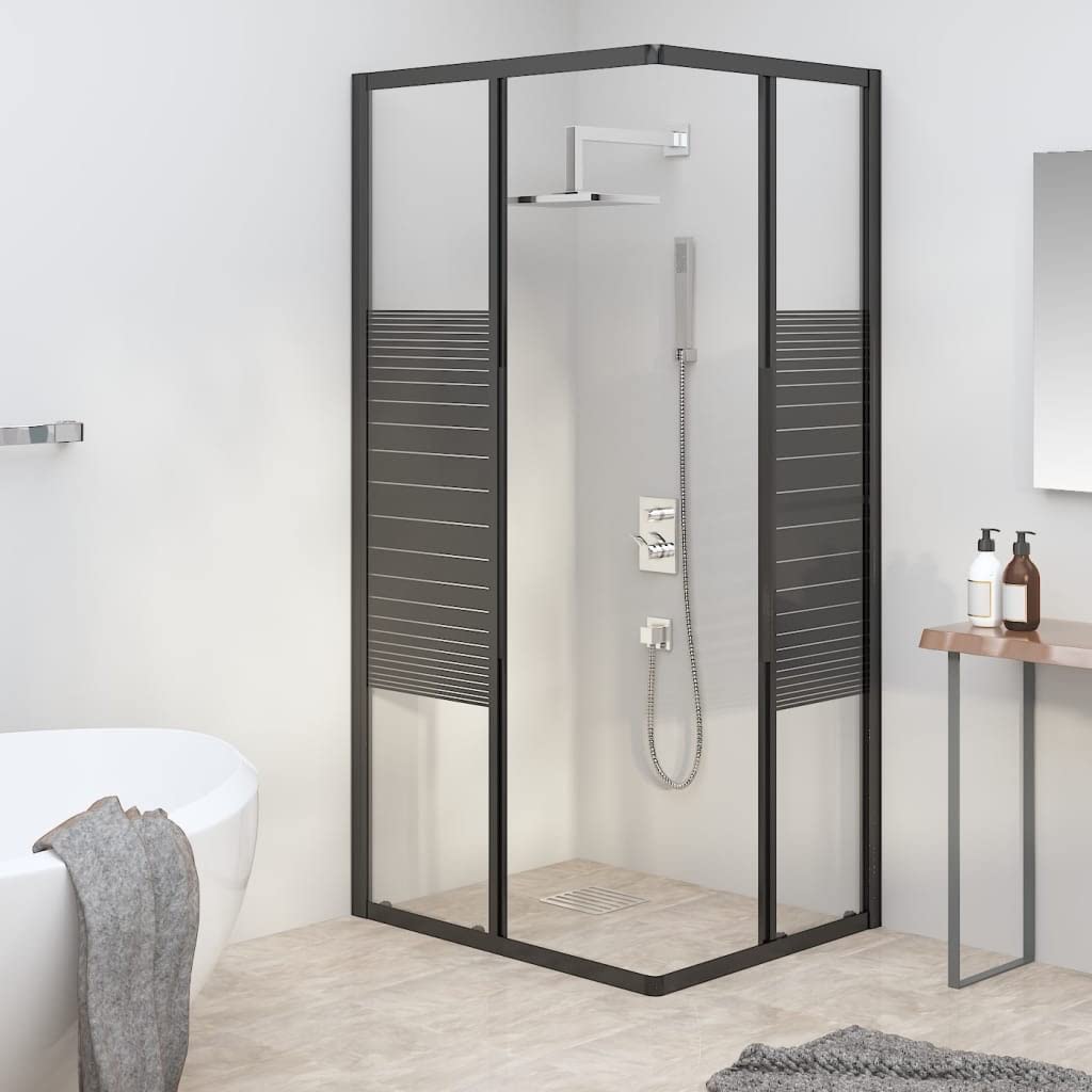 Box doccia con strisce ESG, 90 x 70 x 180 cm, nero, per bagno, parete doccia con profilo, paraspruzzi, porta doccia, angolo salvaspazio, robusto telaio in alluminio