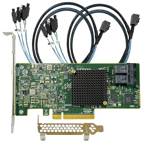 Image of SAS HBA Card Compatible with LSI 9300-8i IT Mode PCIe SATA Expansion Card, 8-Port 12Gbps PCIe 3.0, SAS Expander Support, HBA Controller with 2X SFF-8643 to 4X SATA Cables for ZFS TrueNAS unRAID NAS