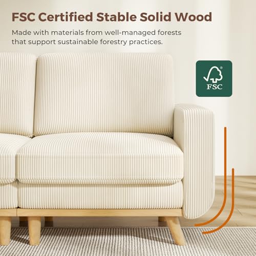 Image of Vesgantti 97 inch Modular Sectional Sofa Beige, U-Shaped Couch with Movable Ottoman, Comfy Corduroy Couch with Spring Cushion, Modular Sofa with Deep Seat for Living Room, Bedroom and Apartment