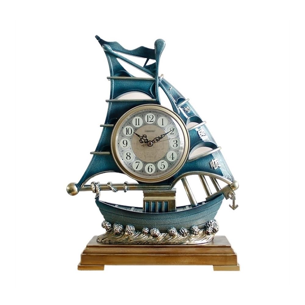 S5b8W3g7 Mantel Clocks Desk Clock Vintage Resin Silent Non-Ticking Home Office Decor Ornaments for Bedroom Decorate(Blue)