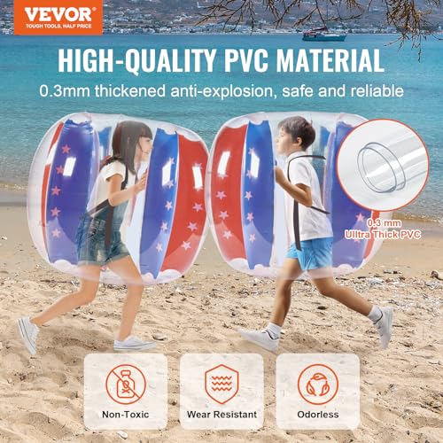 VEVOR Inflatable Bumper Balls 2-Pack, 4FT/1.2M Body Sumo Zorb Balls for Kids & Teens, Durable PVC Human Hamster Bubble for Outdoor Team Gaming Play, Bumper Bopper Toys for Playground, Yard, Park