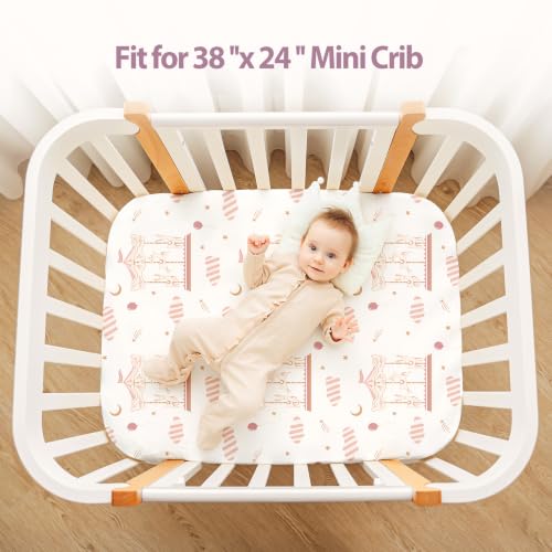 Image of Baby Mini Crib Sheets Girl, Portable 38 inchx26 inch Pack and Play Sheets Fitted for Playard and Pack N Play Mattress, 3-Pack Soft Microfiber Pink Ballet