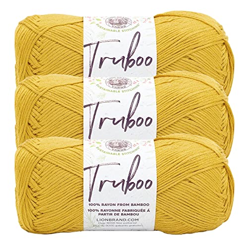 Image of Lion Brand Yarn Truboo Yarn for Knitting and Crocheting, Maize, 3 Pack