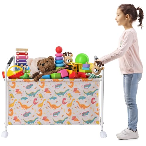 Image of STORAGEIDEAS Large Toy Box Cart with Wheels, Sturdy Kids Toy Storage Organizer, Toy Chest Storage Bins Baskets for Boys, Girls in Living Room, Nursery, Playroom, Bedroom, 1 Large Section, Dinosaur
