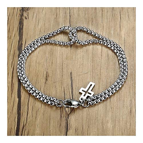 Preisvergleich Produktbild GLANGYU Doppelstrang-Kette mit Kreuz-Charme-Armband-Mann-Edelstahl-K... Verschluss Schmuck (Color : 19.5cm)