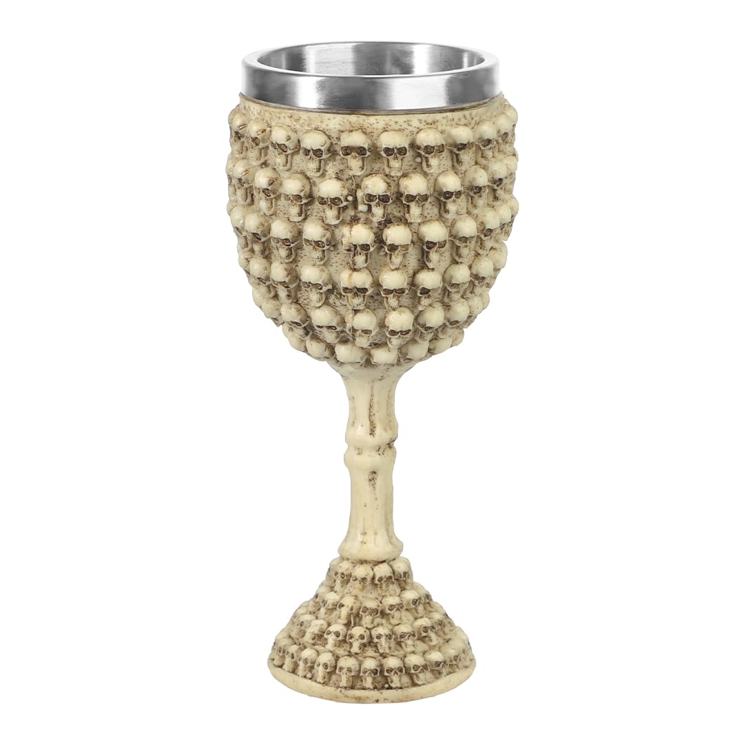 Stainless Steel Skull Wine Goblet Resin Skeletal Beer Cup Gothic Viking Warrior Skull Mug Medieval Drinkware Wineglasses Sacrifice Wine Chalice Cup Whiskey Cocktail Drinking Mug Halloween Bar Decor