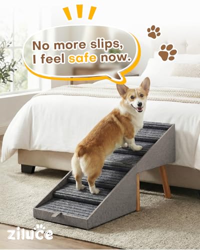 Image of Split Ottoman Dog Ramp for Bed and Couch, 21.06 inch H Non Slip Dog Stairs for Small Medium Large Dogs Cats Puppies Joint Support, 2 in 1 Foldable Wooden Pet Steps for Senior /Injured Dogs, Space Saving