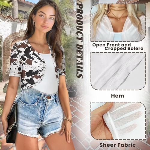 Image of Women's Shrug Short Sleeve Bolero Open Front Knit Party Tulle Cardigan Cropped Cardigan Shoulder Cover Up