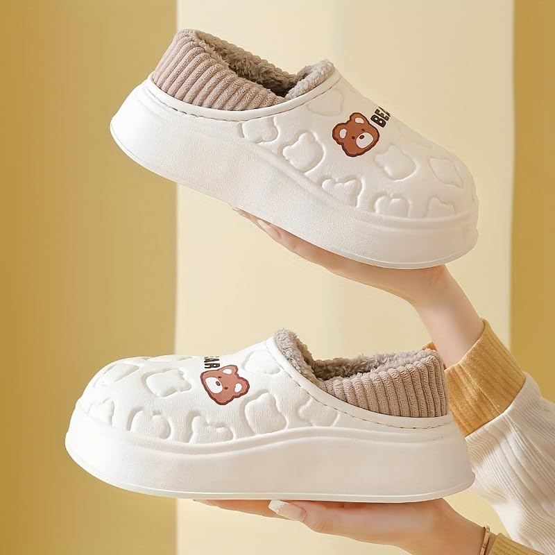 Cozy Cartoon Bear Plush-Lined Slippers for Women - Waterproof, Fashionable Indoor Home Shoes with Soft EVA Sole2