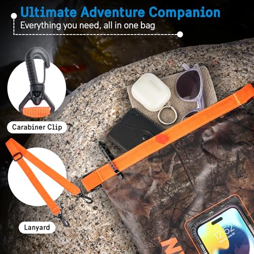 Image of Pelican Marine IP68 Waterproof Dry Bag 5L w /Phone Pouch /Case - Hunter Camo | Roll Top Waterproof Backpack with Touchscreen Phone Pouch - Swimming, Kayaking, Camping, Rafting, Fishing & Travel Essentials