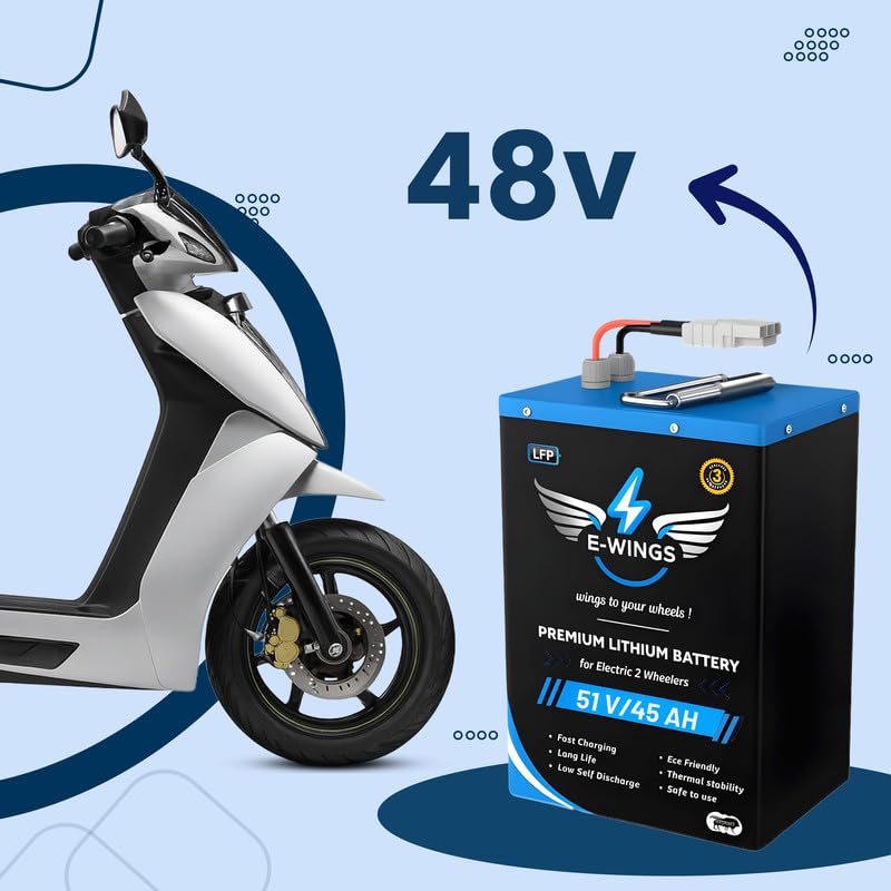 Image of E-WINGS 48V 30Ah LiFePO4 | 1.4kWh High-Performance Lithium Battery for Electric Scooter | Smart BMS Safety | 3000 Cycles | Fast Charging Lightweight LFP EV Battery Pack