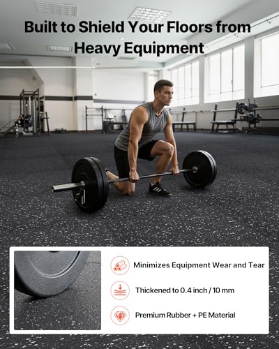 Image of VEVOR 0.4Inch 96sq.ft 24 Tiles Gym Flooring for Home Gym, Rubber Top with High Density EVA Foam, 24 x 24In Gym Floor Exercise Equipment Mats, Interlocking Gym Mats, Puzzle Workout Mats, Black & Gray | Rubber Top with High Density EVA Foam, Lightweight Gym Floor Exercise Mats, Interlocking Puzzle Workout Mats, Black & Gray