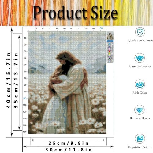 Image of Jesus Hugging Woman Stamped Cross Stitch Kits for Adults - Christian Embroidery Kits for Beginners Adults,11 CT Patterns Dimensions Counted Cross Stitch Kits for Adults Arts Craft 12x16 inch