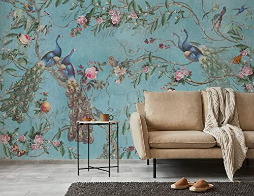 MareWallArt Flowers and Peacock Wallpaper Chinese Floral Wallpaper Peony Blossom Wall Mural Livingroom Bedroom Wallpaper