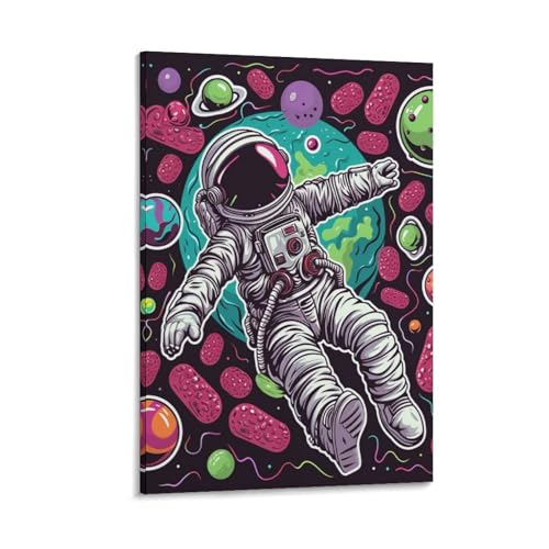 Tableau impression sur toile astronaute dessin anime affiche deco chambre 16x24inch