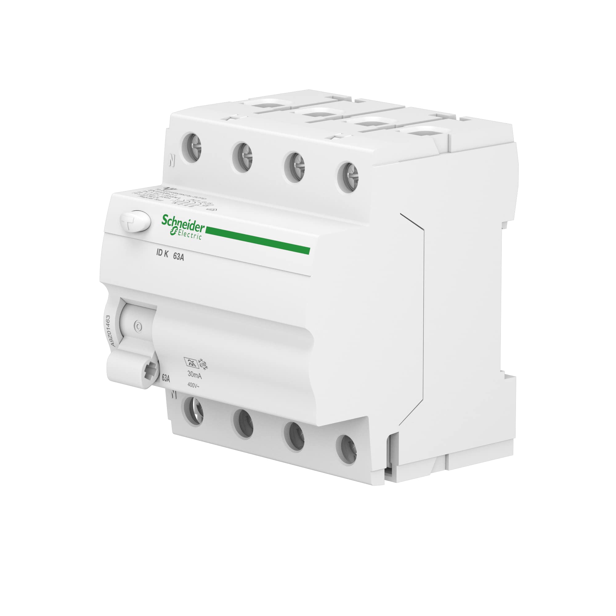 Schneider Electric Interruptor de Circuito FI, Acti9 ID K, 4 Pines, 63 A, 30 mA, Tipo A, 230 V, 63 A, Blanco, número de artículo A9Z01463