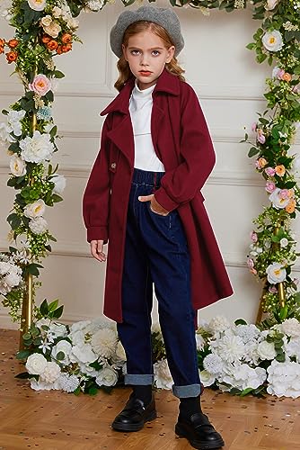 Image of GRACE KARIN Girls Dress Coat Lapel Wool Blend Long Winter Jackets with Pockets Belt 6-16Y