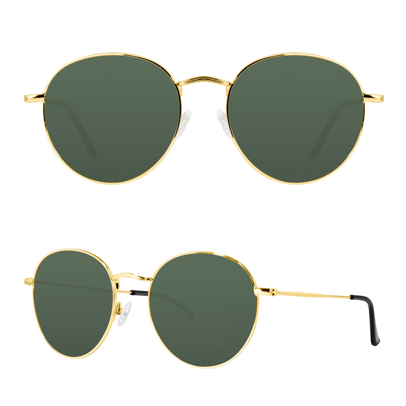 MAXJULIRound Polarized Sunglasses for Big Heads Men Women Retro Metal Frame with UV400 Protection 8202