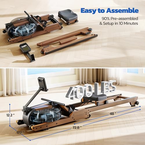 Image of Dripex Water Rowing Machines for Home, Foldable Row Machine with 400LBS Weight Capacity, Rower Machine with Dedicated LCD Monitor, Comfortable Seat, Bluetooth App Compatible for Home Gym Exercise