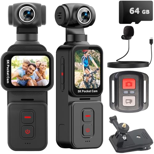 YONDENE Pocket Camera 5K with Face Detection Automatic Rotating Lens, Vlogging Camera Body Cam with...