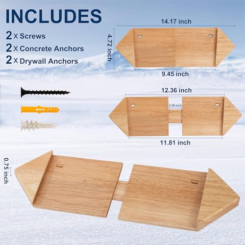 Image of Hang 11 Vertical Snowboard Wall Mount - Wood Snowboard Mount, Board Hanger | Showcases your Board, Fits Most Boards, Adjustable Size, Easy to Install, Minimalist Storage for Garage, Sustainable Hardwood