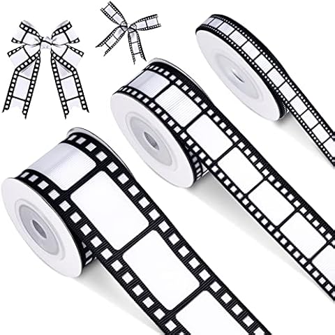 3 Rolls 15 Yards Filmstrip Party Cow Ribbon Black and White Film Border Roll Movie Theme Ribbon Wrapping Ribbon Dairy for Awards Night Decorations Wreath Bow DIY Crafts Dress up (Movie) Cover