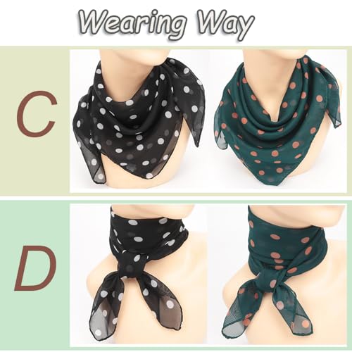 FGSS Women 2 Pcs Vintage Polka Dots Scarves - 50s Retro Chiffon Scarf Neck Head Square Scarf Fashion Half Sheer Neckerchief4