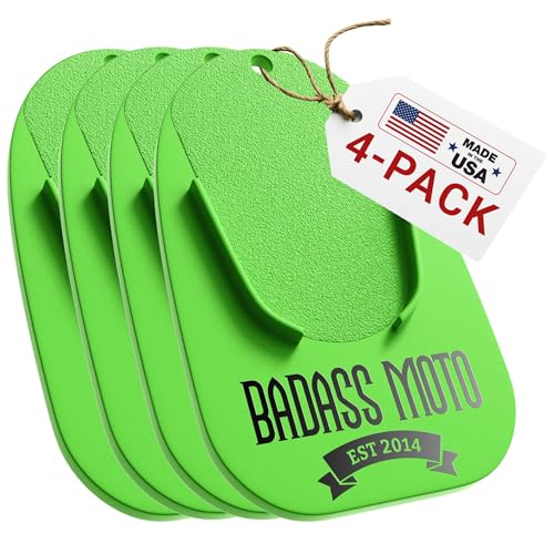 Image of Badass Moto Motorcycle Kickstand Pads - Motorcycle Pads Durable Motorcycle Kickstand Plate, Biker Kick Stand, Motorcycle Stand Pad - Park Your Bike on Hot Pavement, Grass- Go Fast Green(4-Pack)