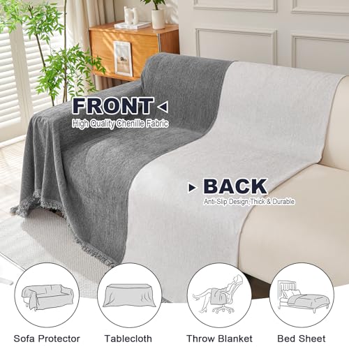 Royhom Sofa Überzug Chenille, Sofabezug L Form, Couch Überzug Ecksofa, Sofaüberwurf 2 Sitzer, Couch Überwurf mit Deko Quasten, Grau Sofa Überwurf(Dunkelgrau, 180x260cm)