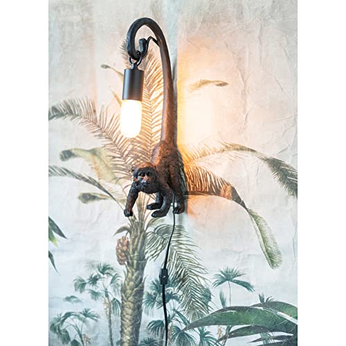 Creative Co-Op Resin Monkey Wall Sconce Inline Switch Table Lamp, 4" L X 6" W X 17" H, Black #TOP1