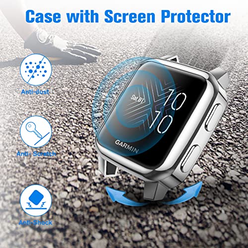 Image of Fintie 3 Packs Screen Protector Case Compatible with Garmin Venu Sq 2 / Sq 2 Music /Venu Sq /Venu Sq Music, Soft TPU Plated Bumper Full Cover Protective Cases [Scratch-Proof], Black /Clear /Silver