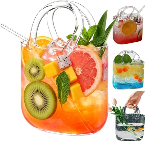Glass Purse for Drinks Unique Handbag Shaped Cocktail Glasses Creative Purse Glasses for Drinks & Fishbowl Vase Cute Glass Purse Centerpiece