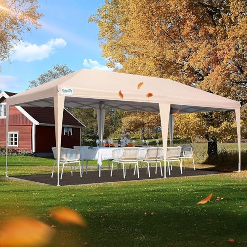 Quictent 10x20 Pop up Canopy Without Sidewalls Easy up Canopy Tent Instant Shelter with Windows for Outdoor Event Party Beige 10x20 Without Sidewall