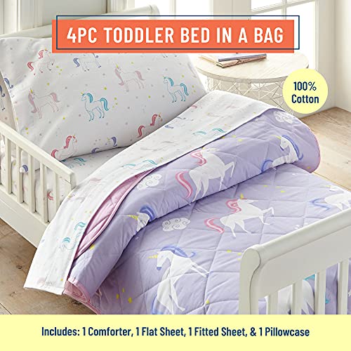 Wildkin Plush Blanket Bundle With Cotton 4 Pc Toddler Bed In A Bag (Unicorn) #TOP4