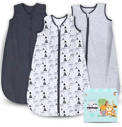 Image of Cute Castle Baby Sleep Sack 0-6 Months - Lightweight 100% Cotton 2-Way Zipper TOG 0.5 Infant Wearable Blanket, Newborn Essentials Toddler Sleep Clothes, 3 Pack(Dark gray, Light gray, Bear)