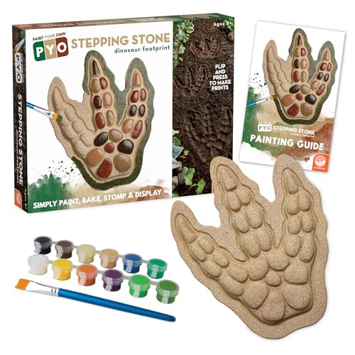 MindWare Paint Your Own Stepping Stone: Dinosaur Footprint Weather-Resistant 8.5-inch x 10-inch Stepping Stones Kids Craft Kit - Includes Paint Brushes and Instructions Ages 8 and Up